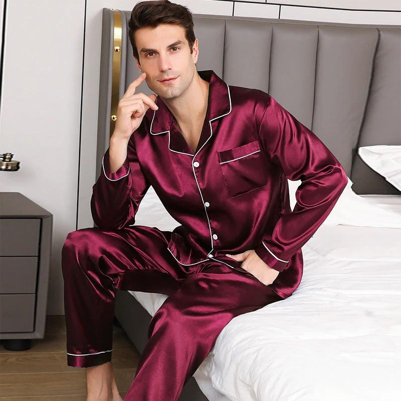 Men's Silk Long Sleeve Pajamas Suit