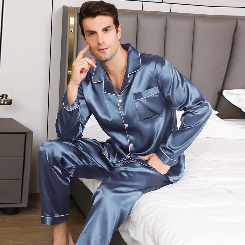 Men's Silk Long Sleeve Pajamas Suit