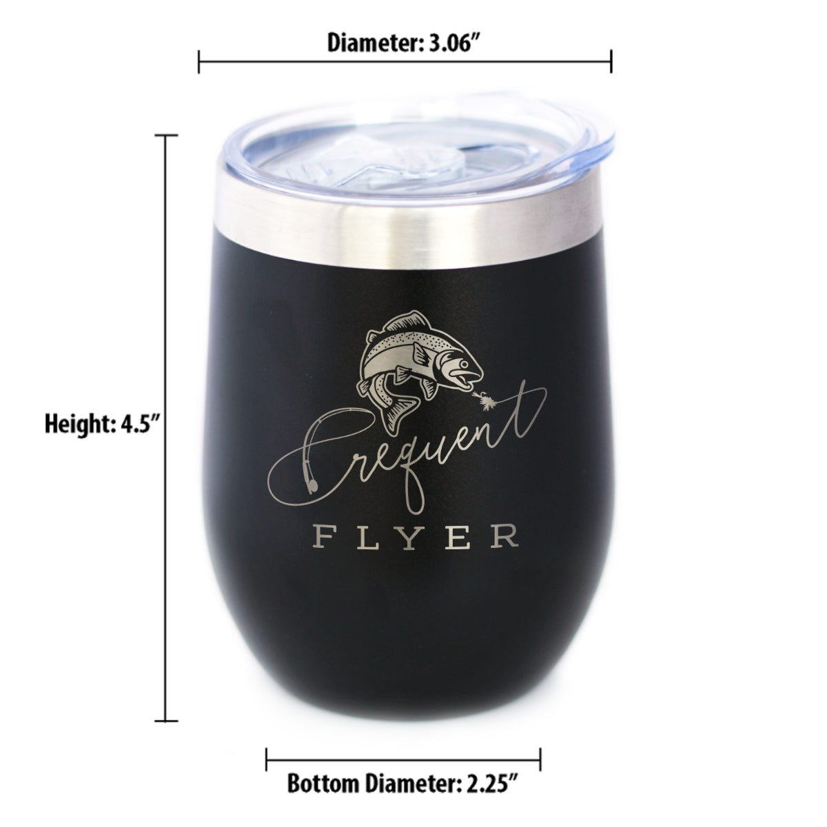 Frequent Flyer Insulated Wine Tumbler with Sliding Lid Fly Fishing Accessories and Gifts 12oz Stainless Steel Tumbler