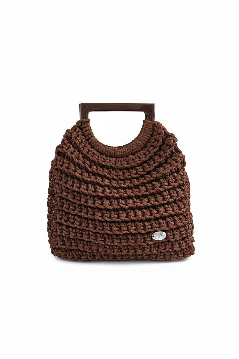 Brown Crochet Bag on White Background