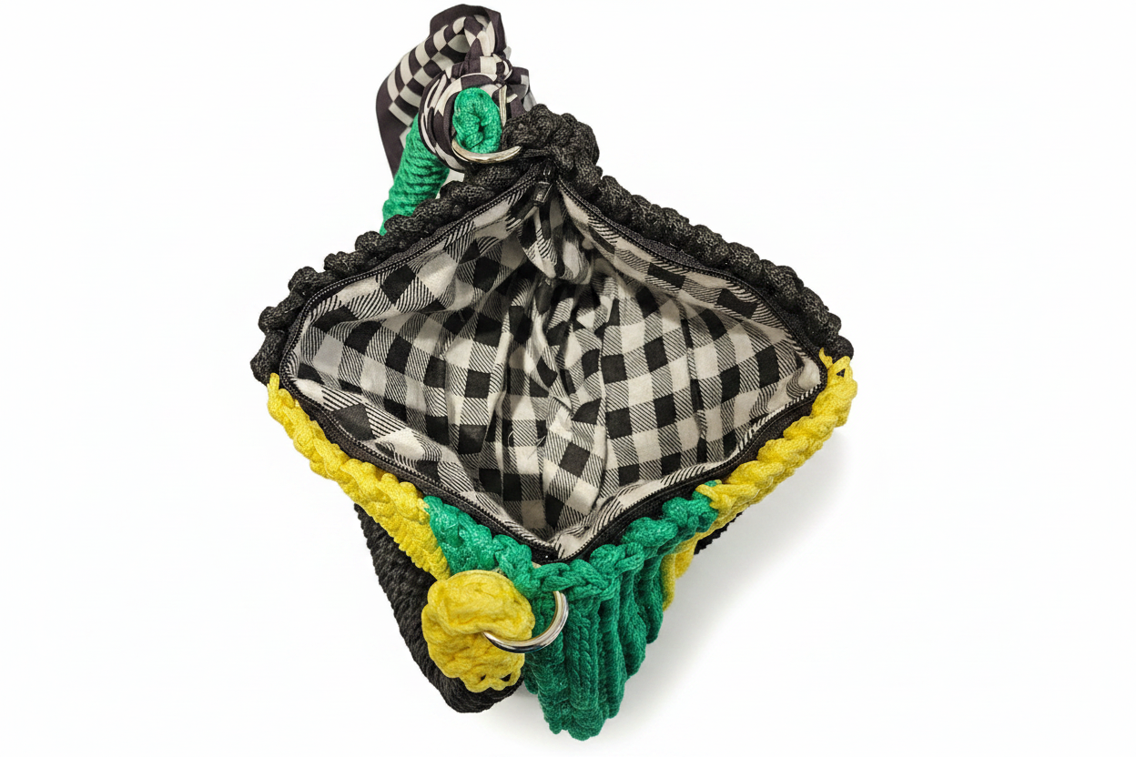 Color Block Crochet Bag Interior - White Background