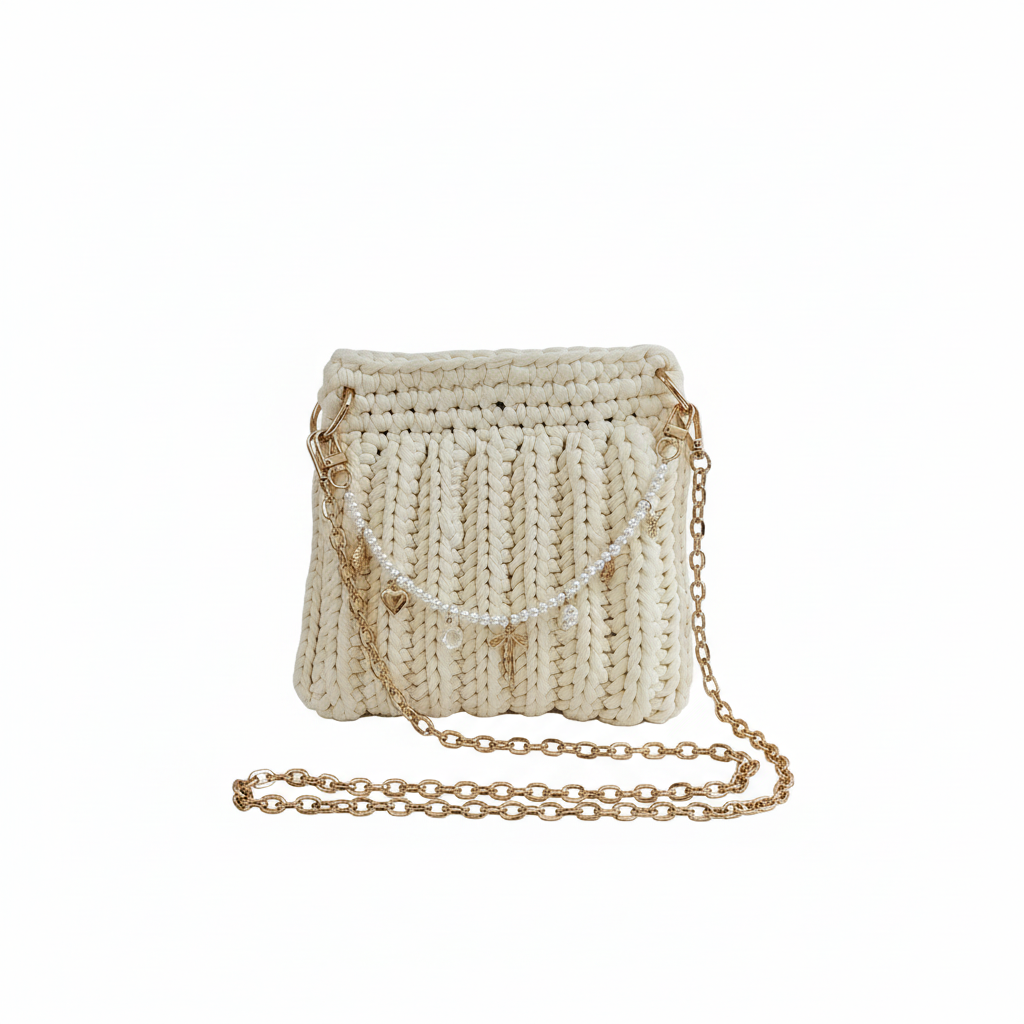 Cream Crochet Bag Straightened and Centered