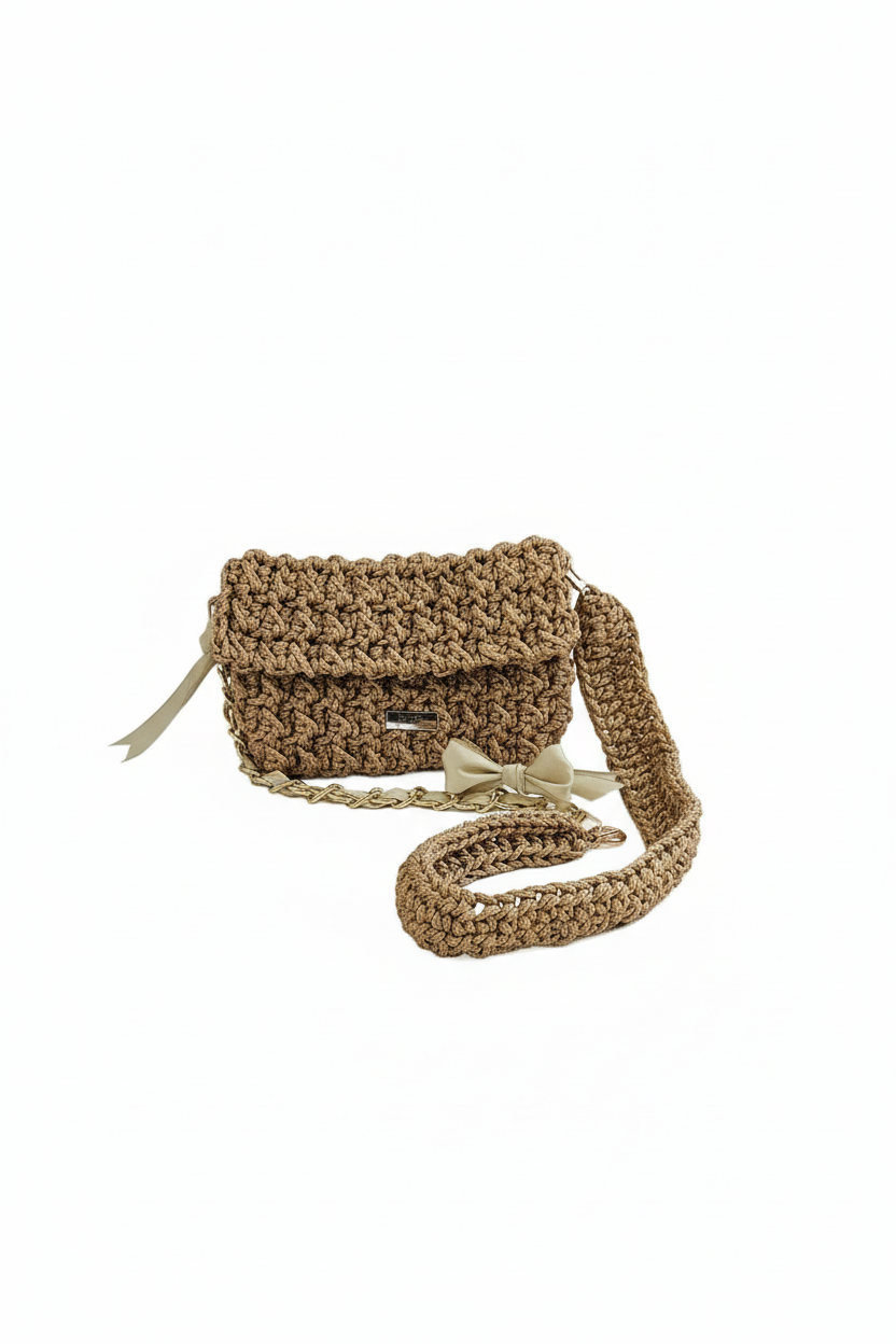Gold Crochet Crossbody on White Background