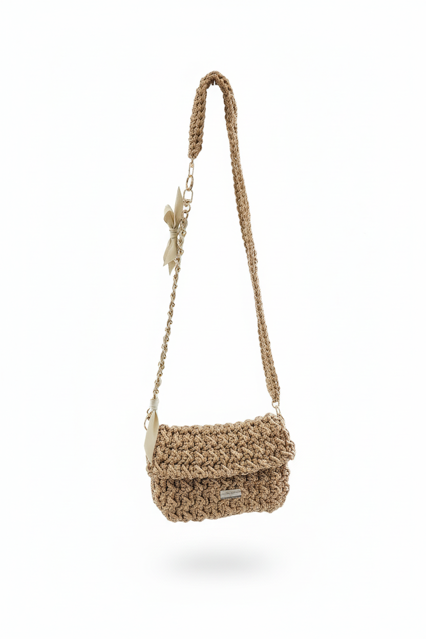 Gold Crochet Crossbody on White Background