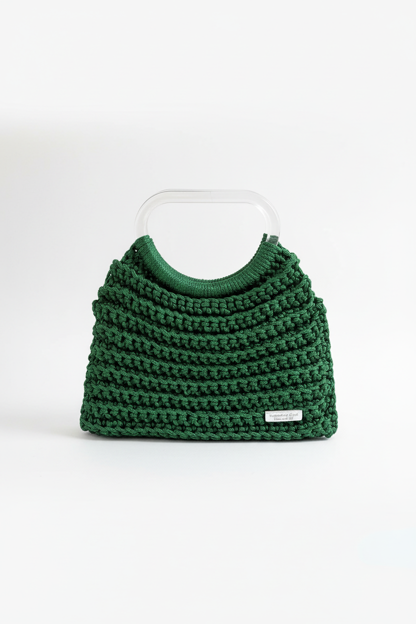 Green Crochet Bag on White Background