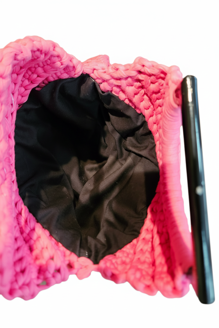 Hot Pink Crochet Handbag Interior - White Background Only
