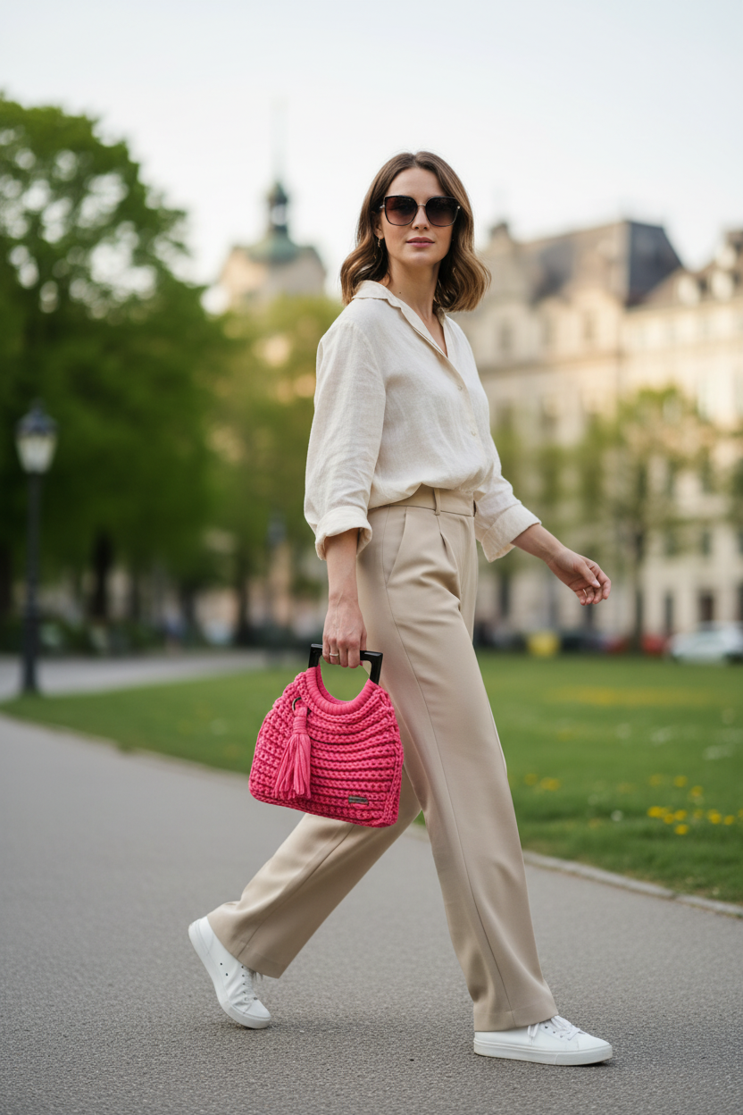 Hot Pink Crochet Handbag - Smaller Tassel