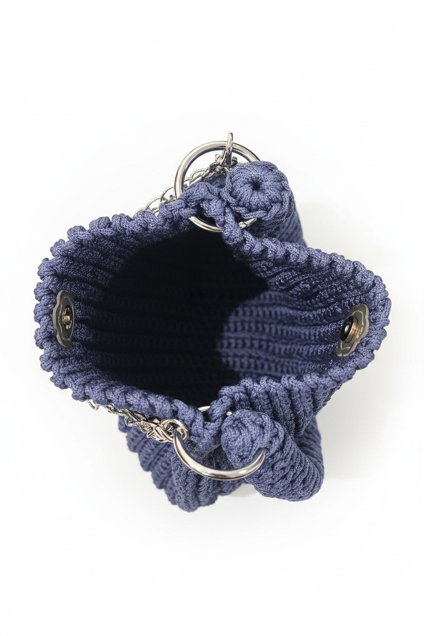 Navy Blue Crochet Bag Interior No Liner - White Background