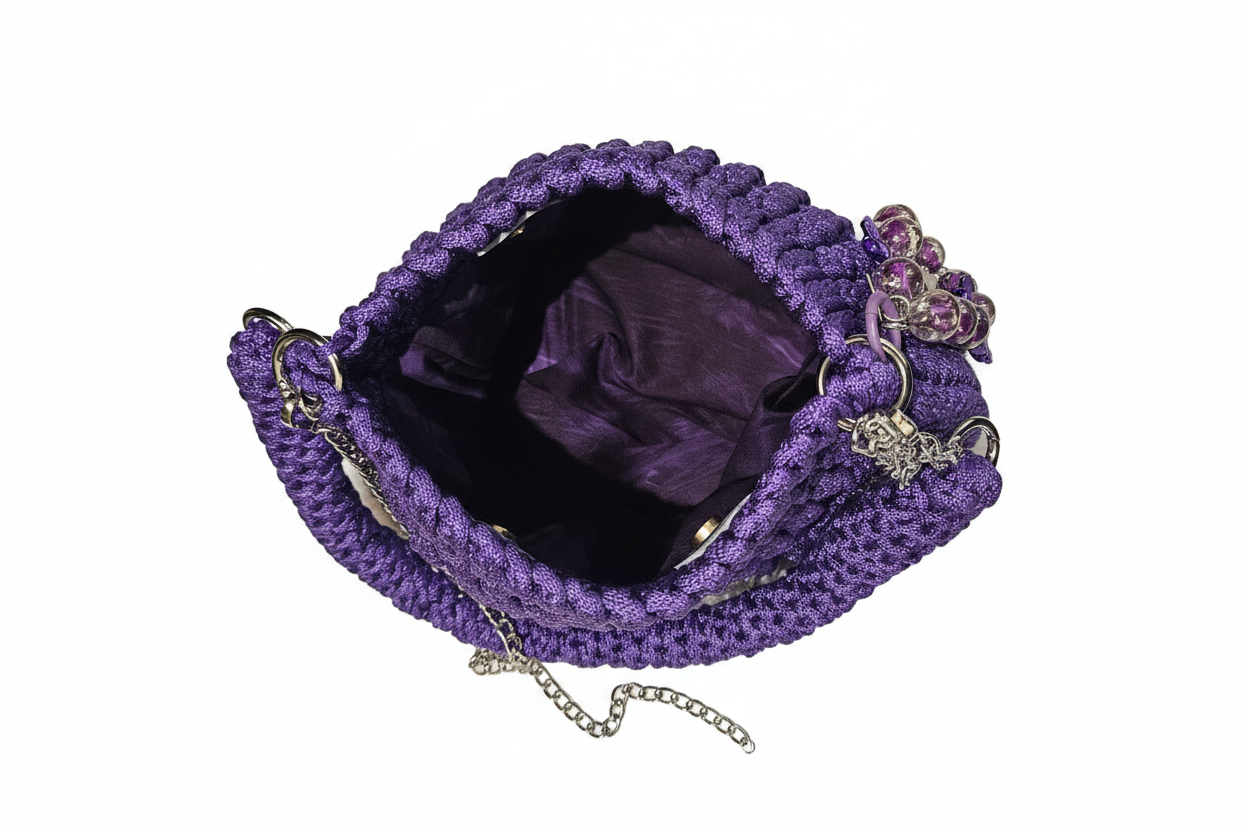 Purple Crochet Bag Interior - White Background