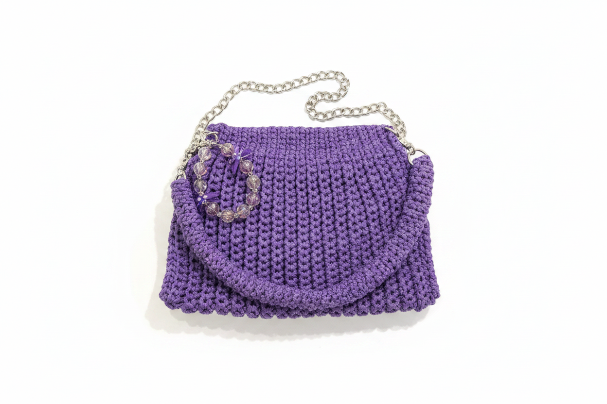 Purple Crochet Bag - White Background