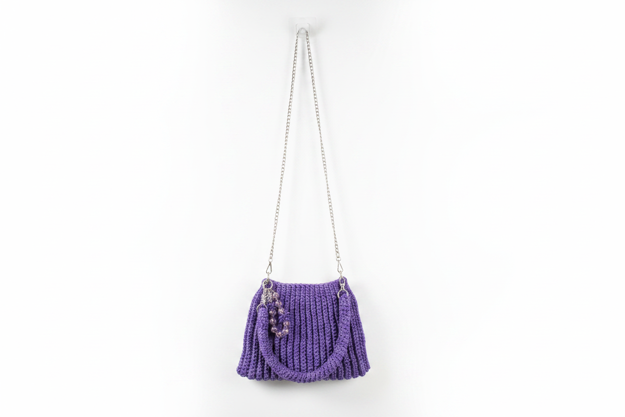 Purple Crochet Bag - White Background