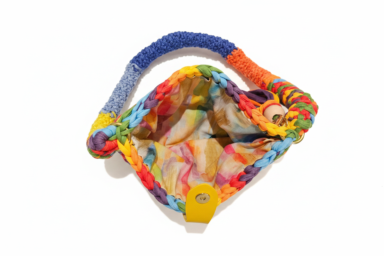 Rainbow Crochet Bag Interior - White Background
