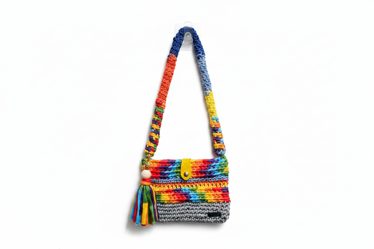 Rainbow Crochet Crossbody - White Background