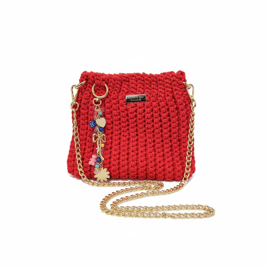 Red Crochet Purse - White Background