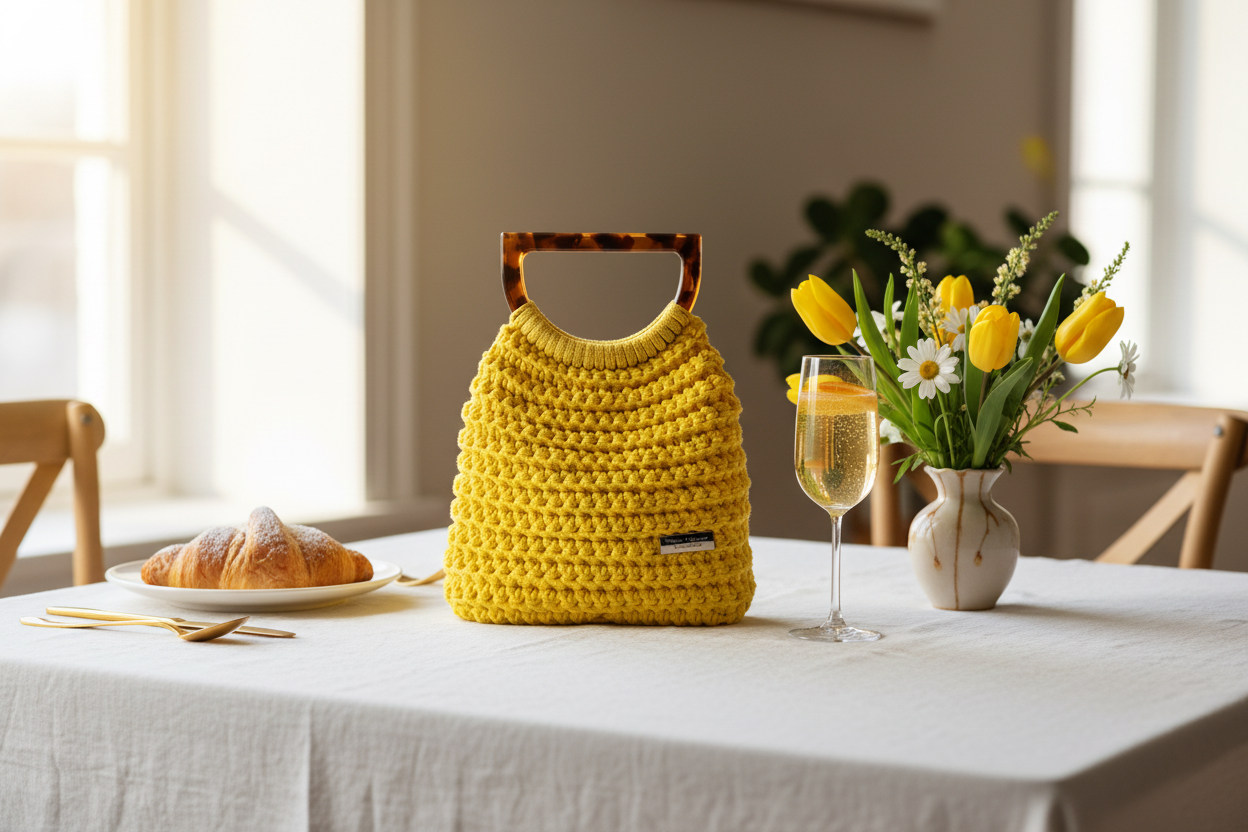 Yellow Crochet Handbag Brunch Lifestyle