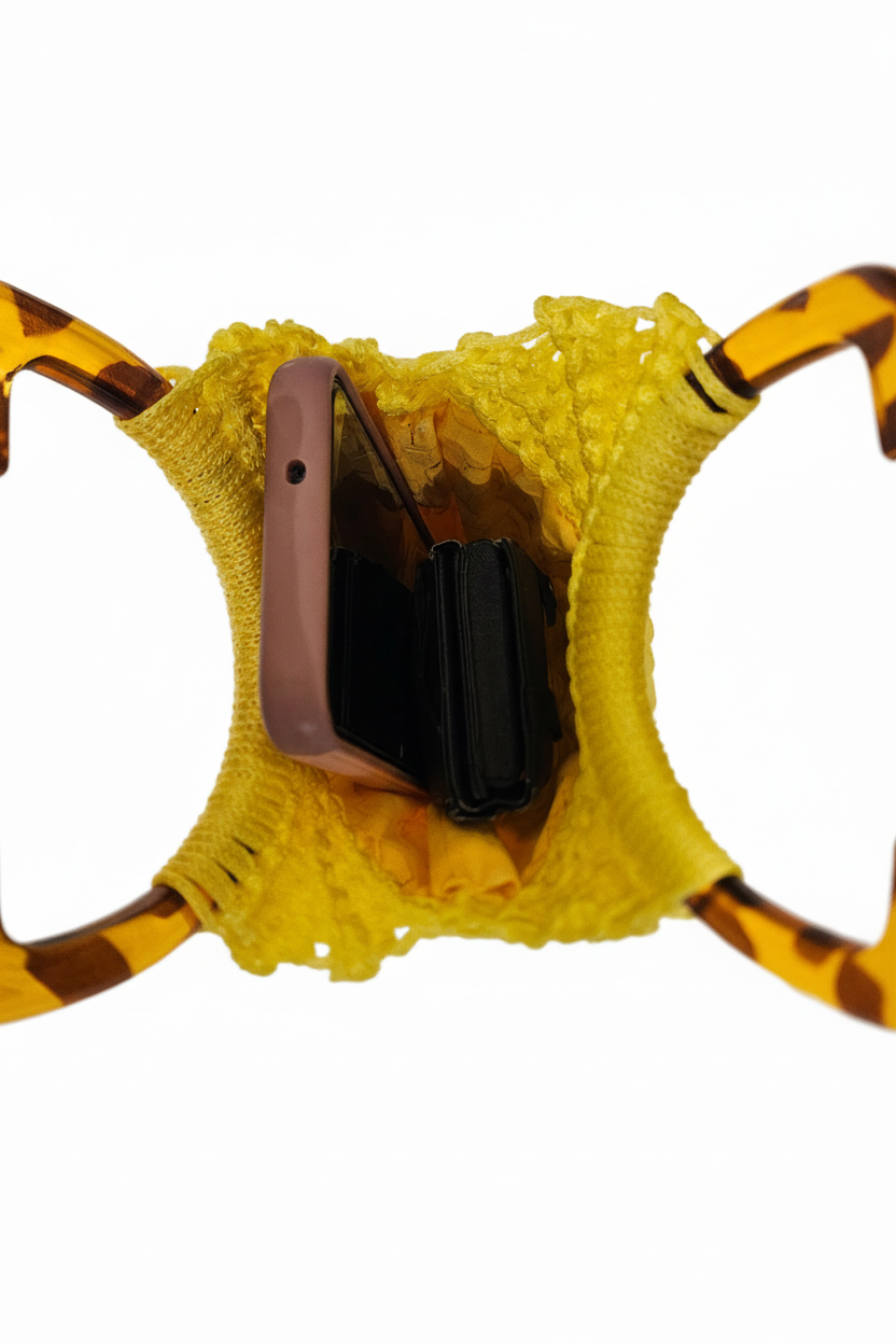 Yellow Crochet Handbag on White Background - Original Photo